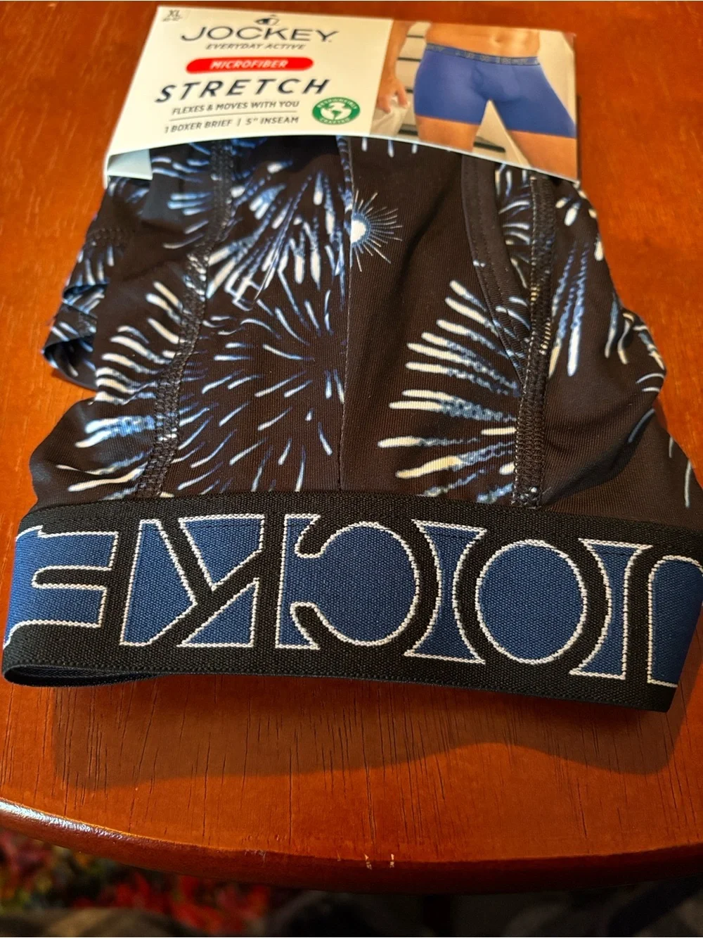 Jockey 2 Pair Stretch Boxer Briefs Blue Cinnamon Rolls & Fireworks NWT